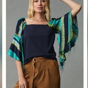 Anthropologie Tiny Beaded Bell Sleeve 70’s Groovy Top